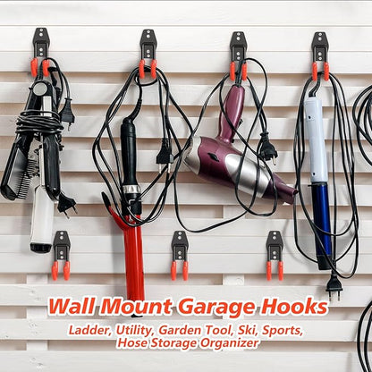 8 Pack Heavy Duty Garage Hooks,Solid Steel Wall Mount Hangers,with Anti-Slip Coating,for Hanging and Organising Ladder,Bike,Ropes,Broom,Garden,Yard and Power Tools(4.7x2.6 inch)