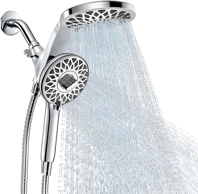 High Pressure Rain Shower Head with Handheld Spray Combo: Detachable Dual Shower Head with 10 Sprays Modes - Upgrade Knob Spray Mode Selector and Magnetic Guidance Docking System