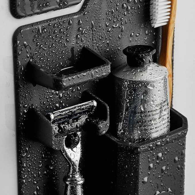 TOOLETRIES The Harvey Toothbrush & Razor Holder - Silicone Shower Organizer, Toiletries & Toothbrush Holder for Shower, Bathroom Accessory - Silicone-Grip Technology, Removable & Reusable - Charcoal