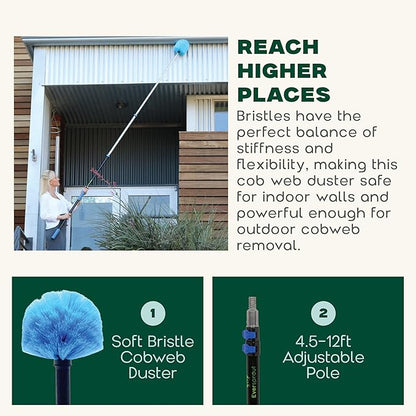 EVERSPROUT 5-to-12ft Telescoping Durable Duster with Extension Pole – Lightweight 3 Stage Cobweb Duster – Extendable to 20ft Reach for Cleaning High Ceilings and Spider Webs