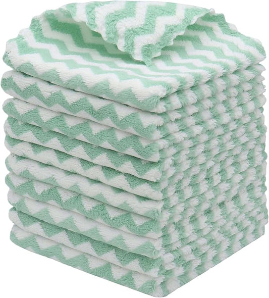 Microfiber Cleaning Cloth Lint Free Cleaning Rags, 10 Pack Fast Drying Dish Rags for Cleaning, Super Absorbent Kitchen Dish Cloths for Wash Dishes,12 in x 12 in (Green)