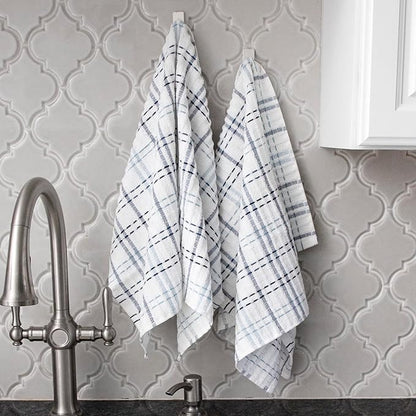 Ritz Royale Collection 100% Combed Terry Cotton, Highly Absorbent, Oversized Checked Kitchen Towel Set, 28" x 18", 2-Pack, Federal Blue