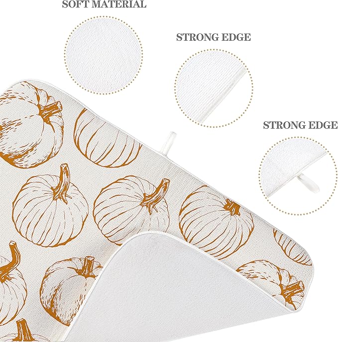 Fall Dish Drying Mat 18x24 Inches For Kitchen Counter,Orange Burnt Pumpkin Kitchen Decor Drying Mat Decorative Autumn Thanksgiving Drying Pad for Home Kitchen,Dining Room,Office Decoration