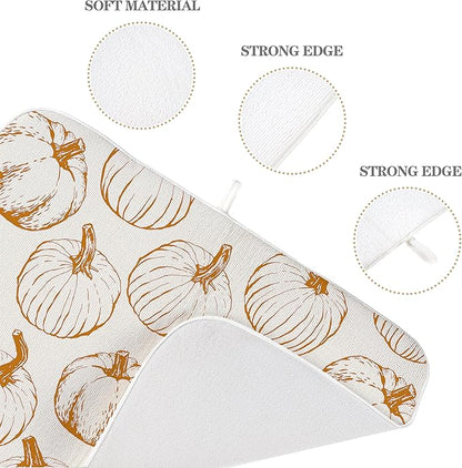 Fall Dish Drying Mat 18x24 Inches For Kitchen Counter,Orange Burnt Pumpkin Kitchen Decor Drying Mat Decorative Autumn Thanksgiving Drying Pad for Home Kitchen,Dining Room,Office Decoration