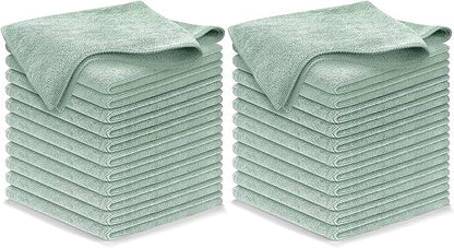 USANOOKS Microfiber Cleaning Cloth - Sea Green - 24Pcs (12.5x12.5 inch) High Performance - 1200 Washes, Ultra Absorbent Car Towel Traps Grime & Liquid for Streak-Free Mirror Shine - car Washing Cloth