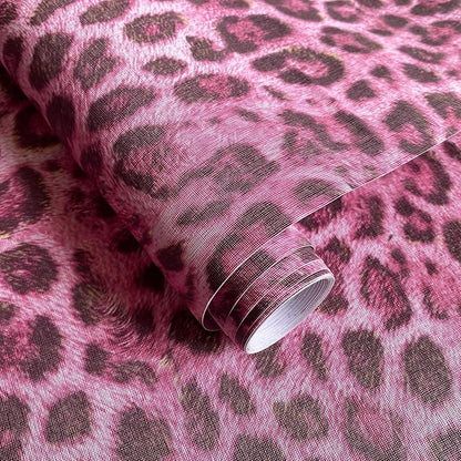 JiffDiff Upgrade Leopard Print Peel and Stick Wallpaper, 17.3" x 1200" Waterproof Removable Self Adhesive Wallpaper, Pink Unique Funky Cheetah Contact Paper for Bedroom, Bathroom, Decor