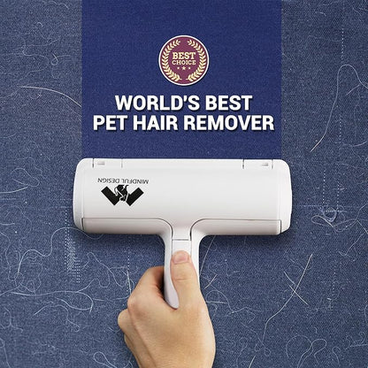 Mindful Design Roller Pet Hair Remover and Reusable Lint Roller - Cat and Dog Hair Remover for Furniture, Couch, Carpet, Clothing and Bedding - Portable, Multi-Surface Fur Removal Tool