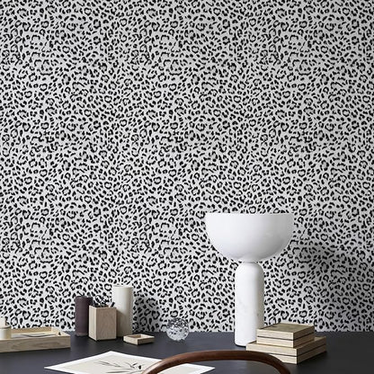 Leopard Print Peel and Stick Wallpaper, Waterproof Removable Self Adhesive Textured Wall Paper, Black and White Unique Funky Cheetah Contact Paper for Bedroom and Bathroom 480"X17.3"(57.6 sq. ft)