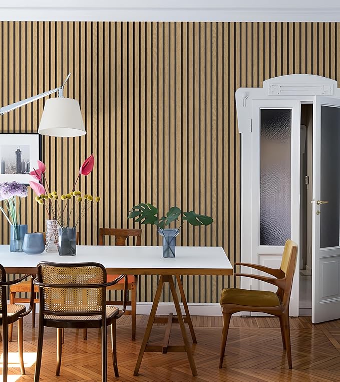 myforHD Wallpaper Peel and Stick Wood Grating Stripe Self-Adhesive Wallpaper Faux Wood Contact Paper Wood Slats Self Adhesive Wall Paper PVC Vinyl Film Removable Waterproof 17.3" x 118"