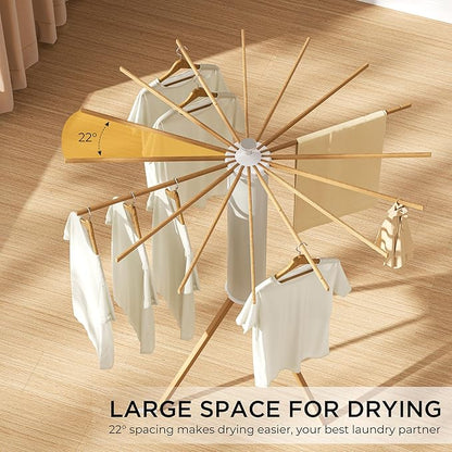 SUNOUTLY Tripod Clothes Drying Rack, Garment Rack Portable and Foldable Space Saving Laundry Drying Rack - Dryer Rack Clothing Floor Folding Balcony Bedroom Household (Beige(Wood), 16 rods)