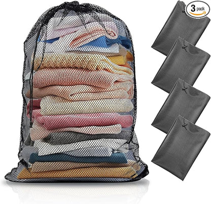 4 Pack Mesh Laundry Bags, 24 x 35 Inches Heavy Duty Mesh Laundry Bag, Large Laundry Drawstring Bag for College, Dorm, Travel, Family and Apartment Dwellers, Black