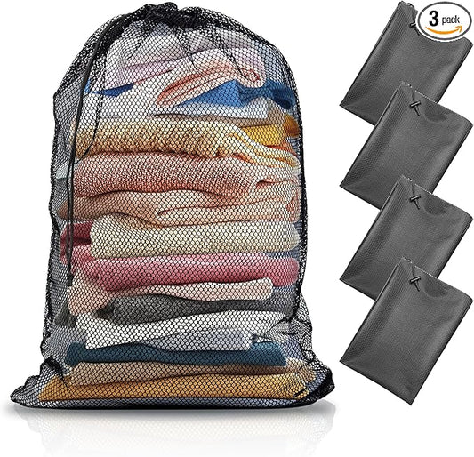 4 Pack Mesh Laundry Bags, 24 x 35 Inches Heavy Duty Mesh Laundry Bag, Large Laundry Drawstring Bag for College, Dorm, Travel, Family and Apartment Dwellers, Black