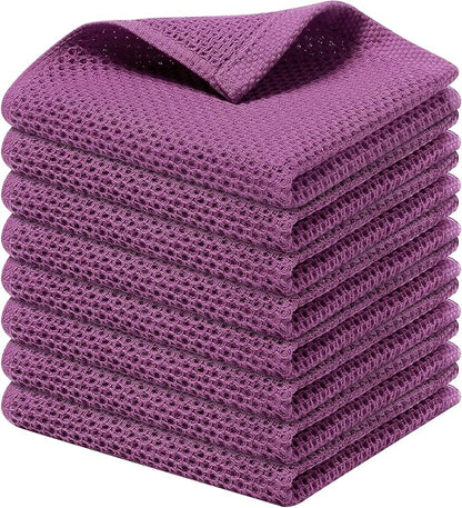 Kitinjoy 100% Cotton Kitchen Dish Cloths (12 X 12 Inches, Violet), 8 Pack Waffle Weave Ultra Soft Absorbent Dish Towels for Drying Dishes Quick Drying Kitchen Towels Dish Rags