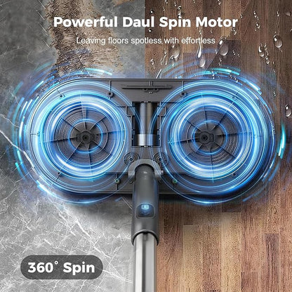 Cordless Electric Mop with Spray & Detachable Water Tank, Lightweight Electric Spin Mop with Headlights for Hardwood Tile Laminate Floors, Long-Lasting Battery, Self-Propelled Floor Cleaner