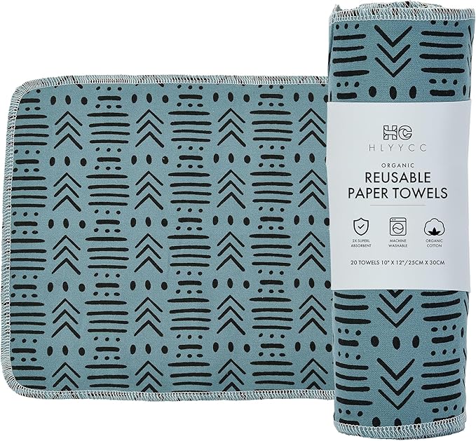Reusable Paper Towel Rolls 20 Pack,Washable Napkin Cloth Value Set of 20 Pack of Paperless Towel-100% Cotton, Super Soft, Absorbent Made to Last (Nana Point, 9.84 * 11.81)