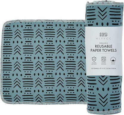 Reusable Paper Towel Rolls 20 Pack,Washable Napkin Cloth Value Set of 20 Pack of Paperless Towel-100% Cotton, Super Soft, Absorbent Made to Last (Nana Point, 9.84 * 11.81)