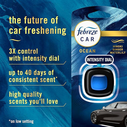 Febreze Car Ocean Scent Air Freshener Vent Clip, .07 oz. Car Vent Clip, Pack of 4