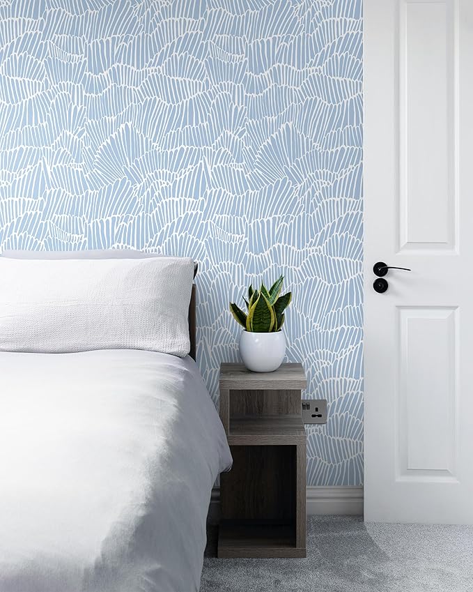 Guvana Blue Wallpaper Peel and Stick Modern Blue and White Contact Paper Coastal Wallpaper Boho Striped Removable Waterproof Wall Paper for Bathroom Laundry Living Room Accent Wall Decor 17.3"×197"
