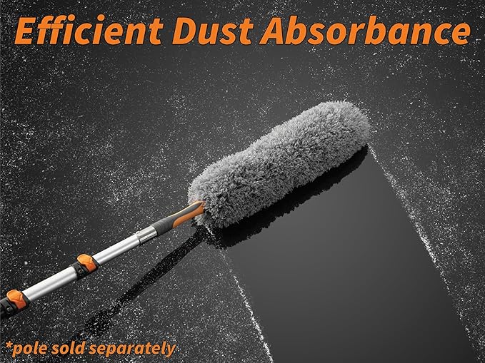 Microfiber Feather Duster // Flexible Feather Duster Brush Head with Hand-Grip // Fits All Extension Poles with Standard US Acme Thread // Best Flex-and-Stay Feather Duster (Pole Sold Separately)