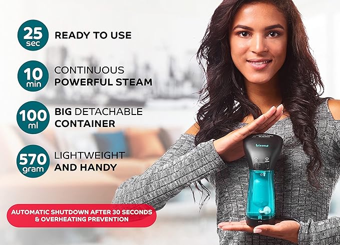 Travel Steamer for Clothes - Portable, Handheld for Clothing Garment and Fabric - No Spitting, Safe and Little Handy - Compact Home Mini Steamer for Curtain Metal Plate, 110V Only (Metal)