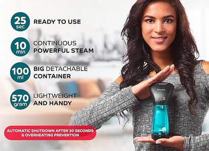 Travel Steamer for Clothes - Portable, Handheld for Clothing Garment and Fabric - No Spitting, Safe and Little Handy - Compact Home Mini Steamer for Curtain Metal Plate, 110V Only (Metal)