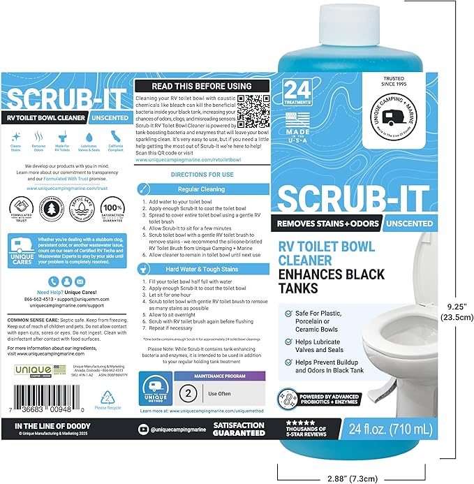 Unique Scrub-It RV Toilet Bowl Cleaner Liquid – Removes Stains, Odors & Debris, Safe RV Toilet Cleaner for RV & Marine Toilets, 24 oz, 3-Pack