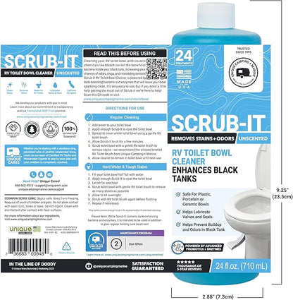 Unique Scrub-It RV Toilet Bowl Cleaner Liquid – Removes Stains, Odors & Debris, Safe RV Toilet Cleaner for RV & Marine Toilets, 24 oz, 3-Pack