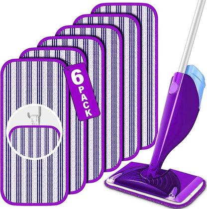 6 Pack Reusable Mop Pads for Swiffer WetJet Spray Mop, Wet Pads Refill Machine Washable Wet Dry Dual Use for Hardwood, Vinyl, Marble, Stone and Glass