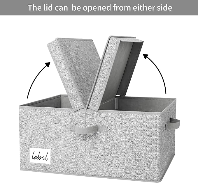 GRANNY SAYS Fabric Storage Bin with Lid, Decorative Storage Box with Label, Extra Large Storage Baskets, Closet Organizer, Memory Keepsake Box, Gray, 1-Pack
