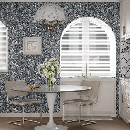 Heroad Blue Peel and Stick Wallpaper Boho Floral Contact Paper 17.3''x78.7'' Dark Blue Wall Paper Removable Self Adhesive Wallpaper for Cabinets Bedroom Bathroom Waterproof Decoration Vinyl Roll