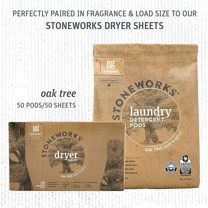 Grab Green Stoneworks Natural Laundry Detergent Powder Pods, Oak Tree, 50 Loads