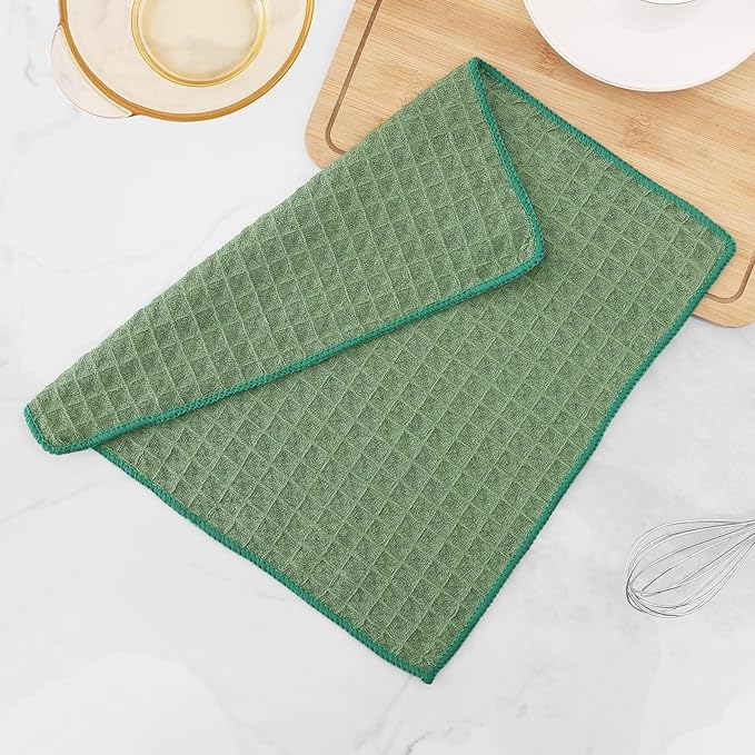 Homaxy Microfiber Waffle Weave Kitchen Dish Cloths, 12 x 12 Inch Ultra Absorbent and Solid Color Dish Towels for Kitchen Fast Drying Dishcloth for Washing Dishes, 6 Pack, Grass Green
