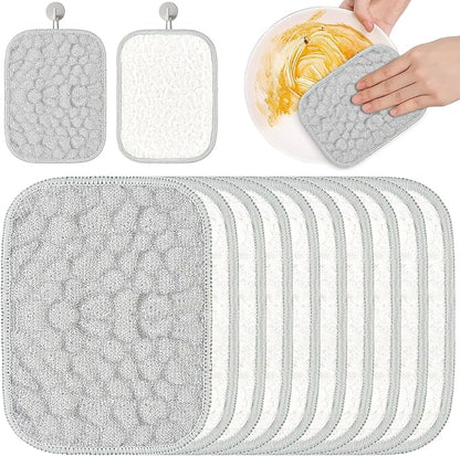 Innovative Dishwashing Cloth 2 Layers(Soft Cotton Layer and Nubbed Wire Scrub Layer)Dish Cloth With Hanging Rope Ideal for Kitchen Cleaning and Housekeeping to Clean Dishes Cookware Sinks Countertops