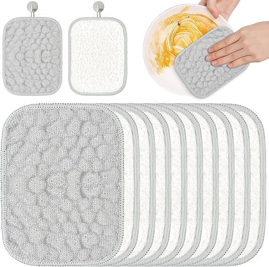 Innovative Dishwashing Cloth 2 Layers(Soft Cotton Layer and Nubbed Wire Scrub Layer)Dish Cloth With Hanging Rope Ideal for Kitchen Cleaning and Housekeeping to Clean Dishes Cookware Sinks Countertops