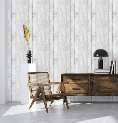 LXCREAT Faux Wood Butcher Block Contact Paper Shiplap Peel and Stick Wallpaper Wooden Planks for Walls 17.5"X393.7" Natural White Self Adhesive Removable Rustic Wallpaper for Shelf Kitchen Decoration