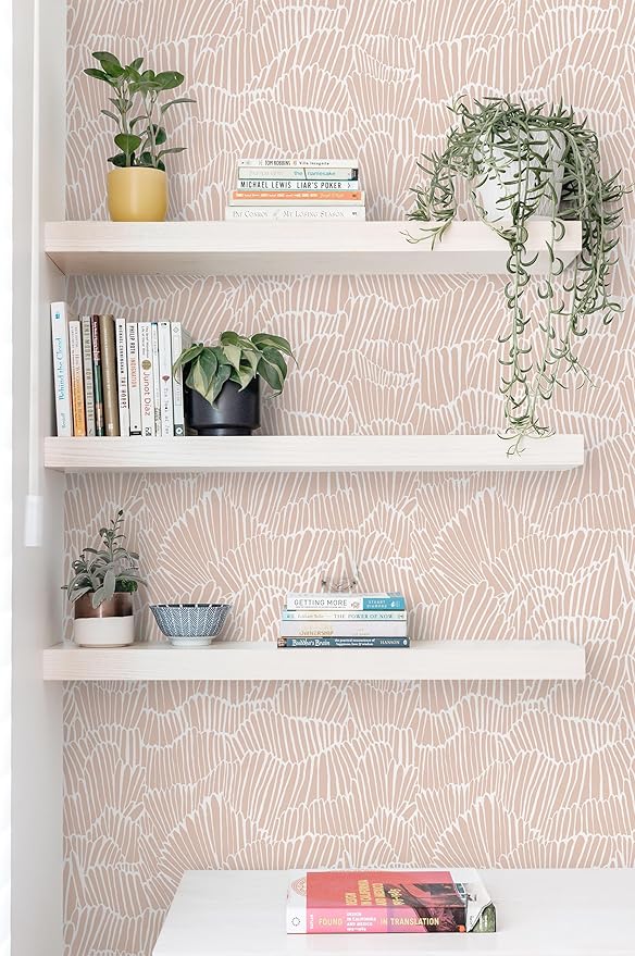 Guvana Pink Wallpaper Peel and Stick Modern Light Pink and White Contact Paper Boho Striped Wall Paper Self Adhesive Waterproof Wallpaper for Bedroom Bathroom Accent Wall Decor Vinyl Roll 17.3"×394"