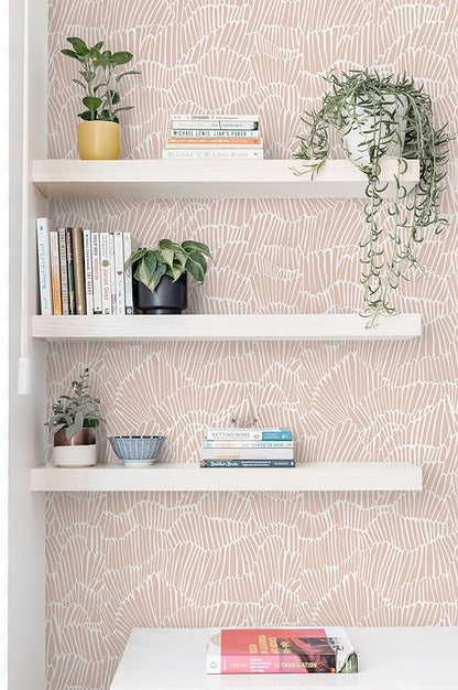 Guvana Pink Wallpaper Peel and Stick Modern Light Pink and White Contact Paper Boho Striped Wall Paper Self Adhesive Waterproof Wallpaper for Bedroom Bathroom Accent Wall Decor Vinyl Roll 17.3"×197"