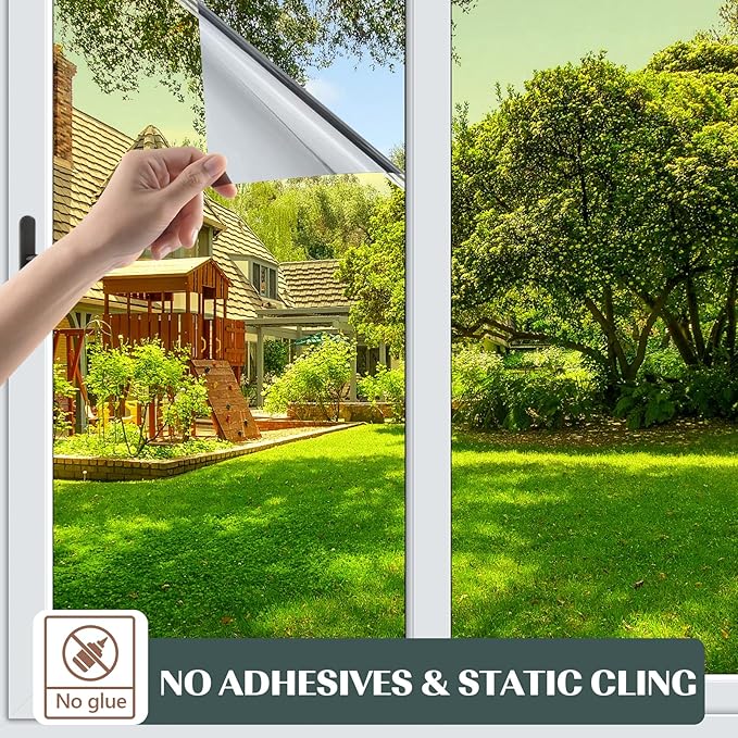 Window Privacy Film One Way Daytime Mirror Tint Treatments UV Heat Control Vinyl Stickers Sun Block Glass Paper Door Covering Reflective,Gold Silver,29.5 Inch x 13.1 Feet