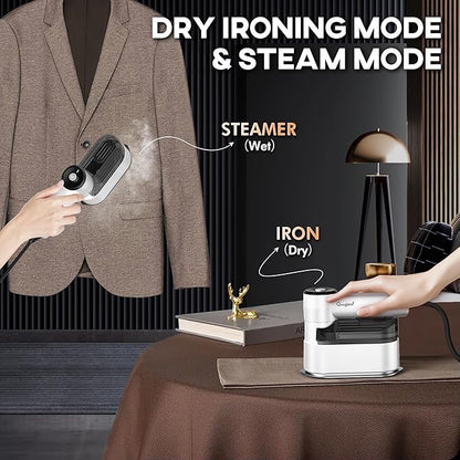 Travel Steamer for Clothes Small Iron - 1000W Portable Steamer & Mini Iron,10s Fast Heat, Handheld Mini Steamer with 8FT Cord, Foldable Handle, Travel, College Dorm & Home Essentials (White)
