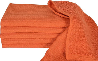 Dish Towels|Kitchen Dish Cloths Two-Sided Waffle Terry|13x28 Inches 100% Cotton Dish Rags Washing Dishes|Super Absorbent Reusable Quick Drying Dish Towels| 6-Pc Set Orange