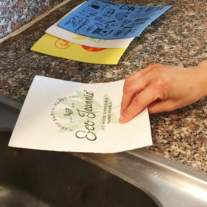 (20 Pack) EcoJeannie Eco-Friendly Reusable German Cleaning Cloth 100% Biodegradable Cellulose Sponge Cloths, Kitchen Cloths, GMO-Free- Made in Germany Packaged in P.R.C.