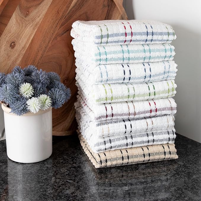 Ritz Royale Collection 100% Combed Terry Cotton, Highly Absorbent, Oversized Checked Kitchen Towel Set, 28" x 18", 2-Pack, Graphite