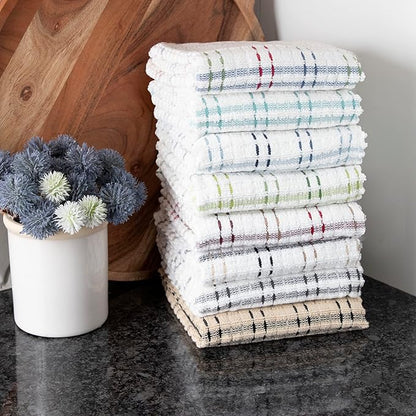 Ritz Royale Collection 100% Combed Terry Cotton, Highly Absorbent, Oversized Checked Kitchen Towel Set, 28" x 18", 2-Pack, Graphite
