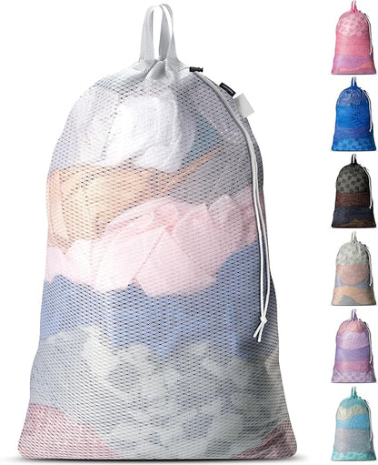 Handy Laundry Mesh Laundry Bag 24 x 36 Inches - Extra Large Heavy Duty Bag with Handles & Shoulder Strap, Breathable, Machine Washable for Dorm, Travel, Bedding & Storage - White