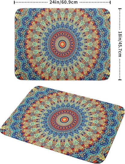 Bohemian Mandala Dish Drying Mat for Kitchen Counter Boho Ethnic Drying Mat 18 x 24 Inch with High Absorbent Reversible Microfiber Dish Drying Pad Dish Rack Pad Drainer Mat for Coffee Bar