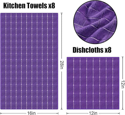 Homaxy Microfiber Kitchen Towels and Dishcloths Set, 20 Pack Soft and Absorbent Dish Hand Towels Bulk, 28 x 16 Inch & 12 x 12 Inch Quick Drying Rags for Washing Dishes, Purple