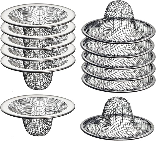 12 Pack - 2.125" Top / 1" Basket- Mesh Sink Drain Strainer Hair Catcher for Bathroom Sink, Utility, Slop, Laundry, RV and Lavatory