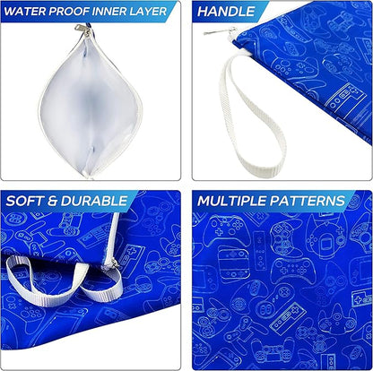 Nordic By Nature Reusable Sandwich Bag Snack Bags - Value Pack of 5 Dual Layer Lunch Baggies - Dishwasher Safe - Eco Friendly Cloth Wraps - Easy Open Zipper (Gamer Blue)