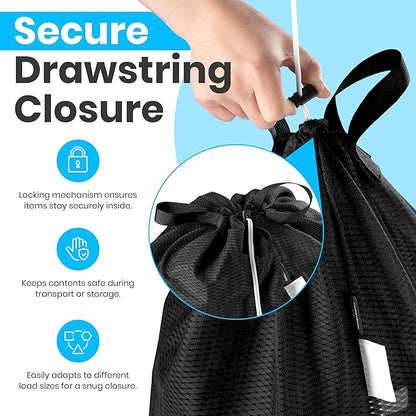 Handy Laundry Mesh Laundry Bag 24 x 36 Inches - Extra Large Heavy Duty Bag with Handles & Shoulder Strap, Breathable, Machine Washable for Dorm, Travel, Bedding & Storage - Black