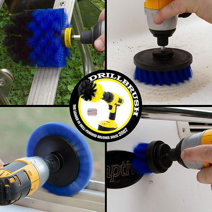 Drillbrush Blue – Boat Cleaning Drill Brush Attachment Set – Aluminum - Wood - Personal Watercraft Detailing - Fiberglass Hull Cleaning Kit - Kayak Accessories - Deck Brush